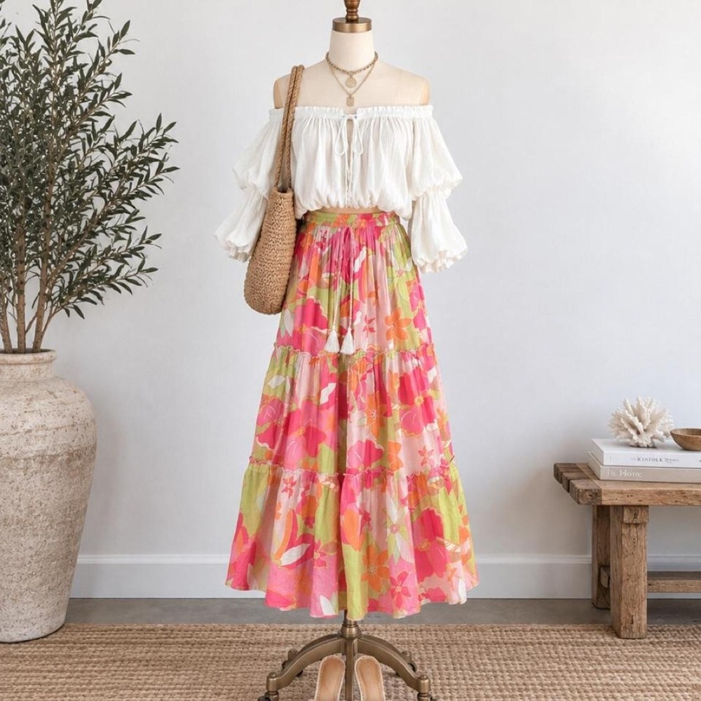 Jane Ashley Petite Casual Lifestyle Floral Tiered Skirt – Petite Small